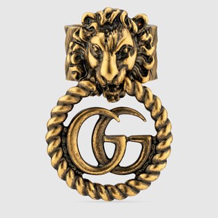 Lion head ring with Double G