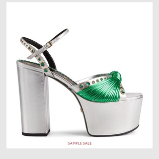 Metallic leather platform sandal
