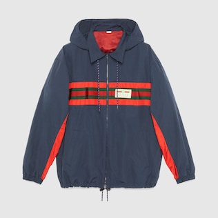 Nylon jacket with Web and Gucci label