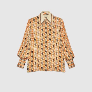 Marina chain print shirt with neck bow