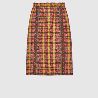 Check tweed skirt with silk trims