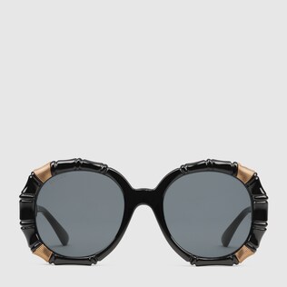 Bamboo effect round sunglasses
