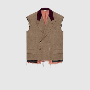 Houndstooth sleeveless jacket