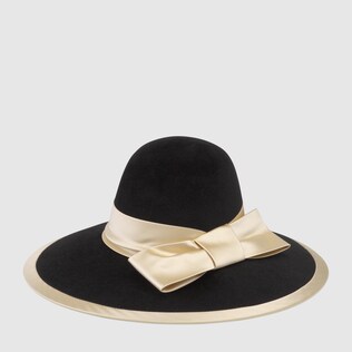 Felt wide brim hat with satin ribbon