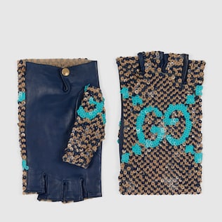 Mitaines en cuir et sequin GG