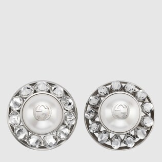Pendientes de cristal y perlas con motivo GG