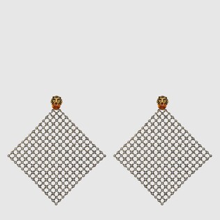 Lion head crystal mesh earrings