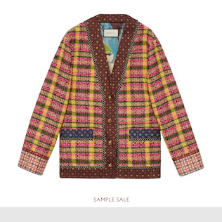 Check tweed jacket with silk trims