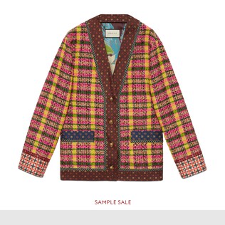 Veste en tweed à carreaux avec finitions en soie