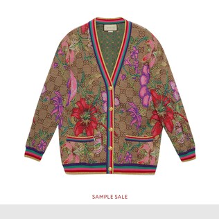 Cárdigan de jacquard de lana con GG Flora