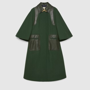 Wool coat with leather details