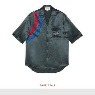 Acetate oversize bowling shirt with Gucci Band
