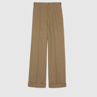 Pantalon à revers en laine à imprimé pied-de-poule