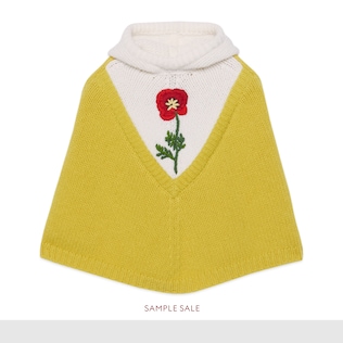 Baby wool poncho with poppy embroidery
