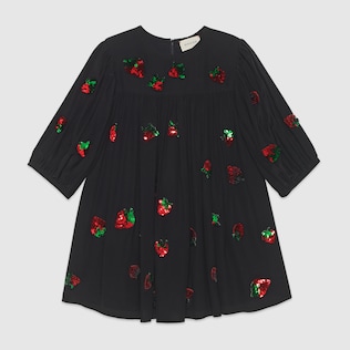 Children's silk dress with sequin strawberries