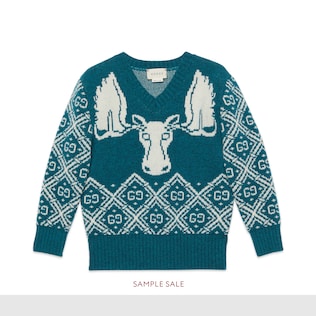 Children's GG moose wool jacquard jumper