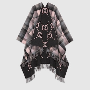 Poncho en laine GG réversible