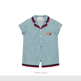 Baby denim one-piece with GG