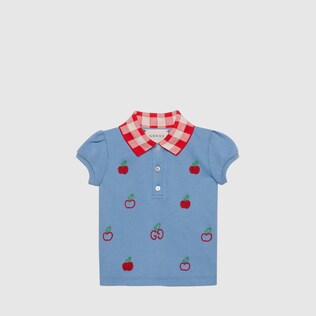 Baby cotton polo with GG apple embroidery