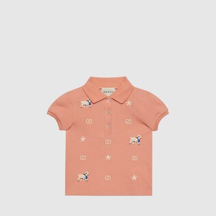 Baby cotton polo with lamb embroidery
