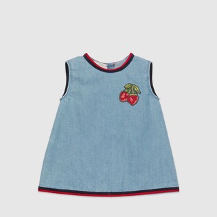 Baby denim dress with strawberries