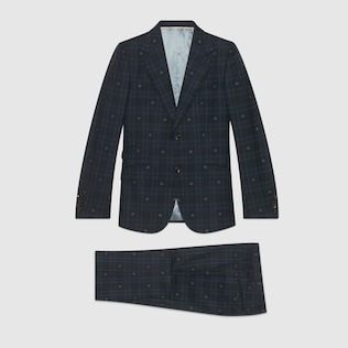 Fitted bee check wool suit