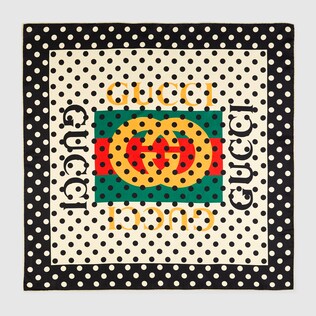 Foulard in seta a pois con logo Gucci