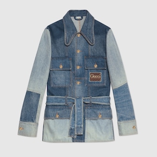 Patchwork effect denim jacket with Gucci label