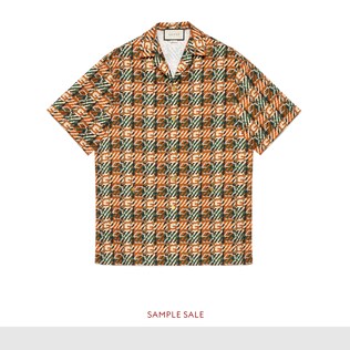 Woven effect G print cotton bowling shirt