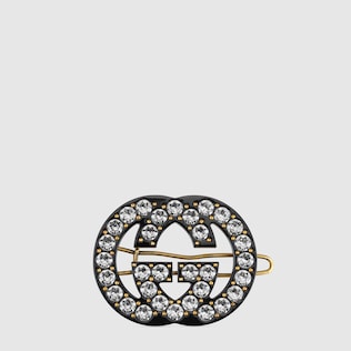 Crystal Interlocking G hair slide