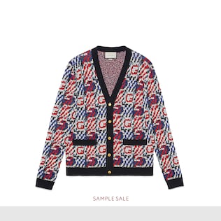 Cardigan jacquard en lin et coton à motif G