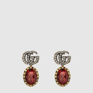 Orecchini con Doppia G e cristalli rosa