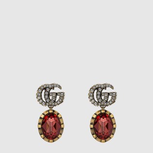 Pendientes de Doble G con cristales rosas