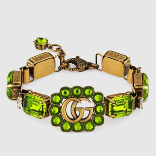 Bracciale con Doppia G e cristalli verdi