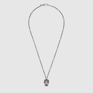 Lion head necklace with purple crystal