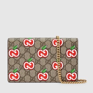 Chain card case wallet with GG apple print