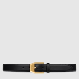 Leather belt with squared buckle