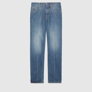 Regular fit marble washed denim trousers