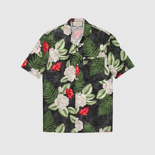 Camicia da bowling con stampa hawaiana