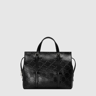 Borsa shopping con motivo GG in rilievo