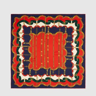 Foulard en soie à imprimé chaîne Marine