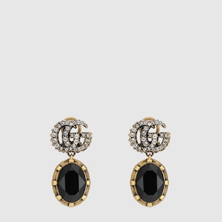 Pendientes de Doble G con cristales negros