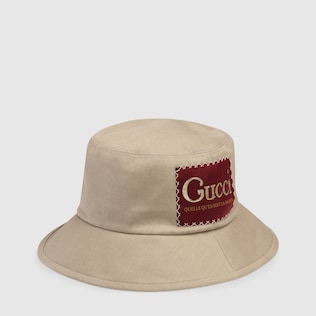 Cappello fedora in cotone con etichetta Gucci