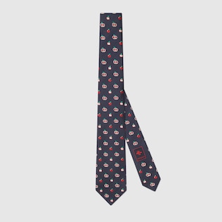 Cravatta in seta jacquard con motivo mele GG