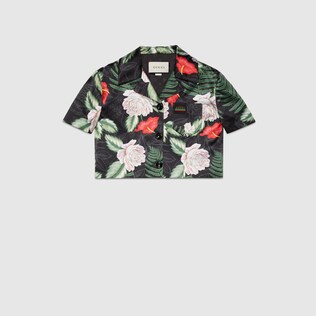 Veste courte en soie à imprimé hawaïen