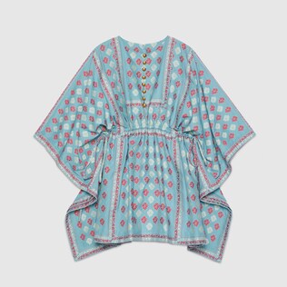 Robe courte façon caftan avec motif GG et fleurs en fil coupé