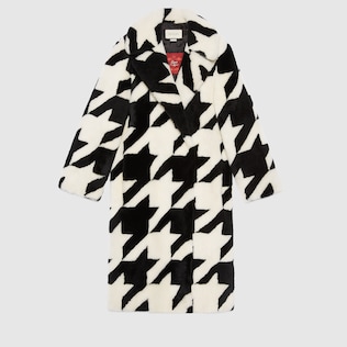 Houndstooth shearling coat