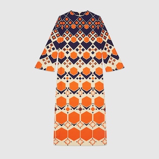 Long G hexagon print wool silk dress
