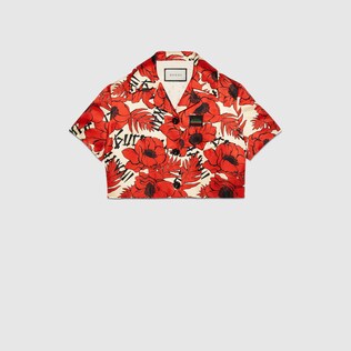 Veste courte en soie à imprimé coquelicots