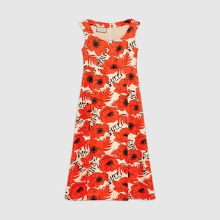Ärmelloses Kleid aus Seide mit Mohnblumen-Print